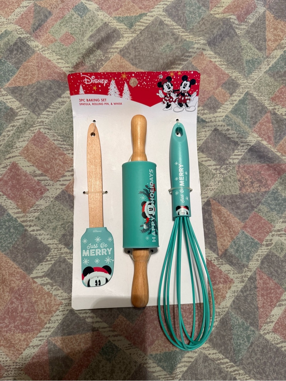 Disney Teal Holiday Baking Set with Mickey Spatula, Rolling Pin & Whisk
